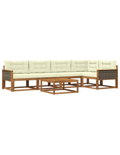 Set di divani da esterno con cuscino 6 pcs Naturale e Crema