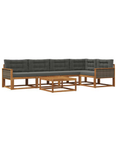 Set di divani da esterno con cuscino 6 pcs Naturale e Antracite