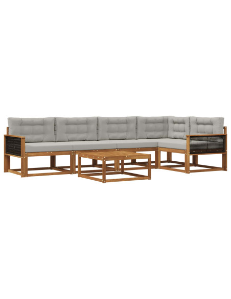 Set di divani da esterno 6 pcs Naturale e Grigio chiaro