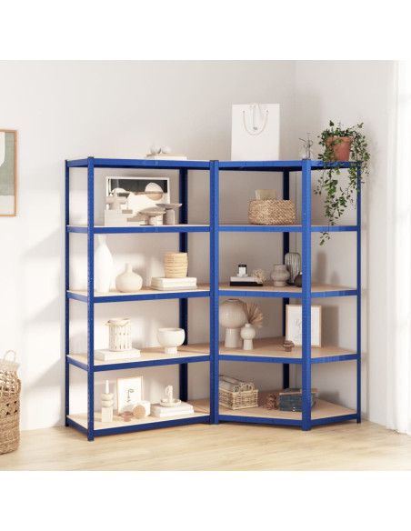 Mensole a 5 Ripiani 2pz Blu in Acciaio e Legno Multistrato