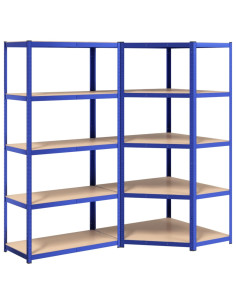 Mensole a 5 Ripiani 2pz Blu in Acciaio e Legno Multistrato 2