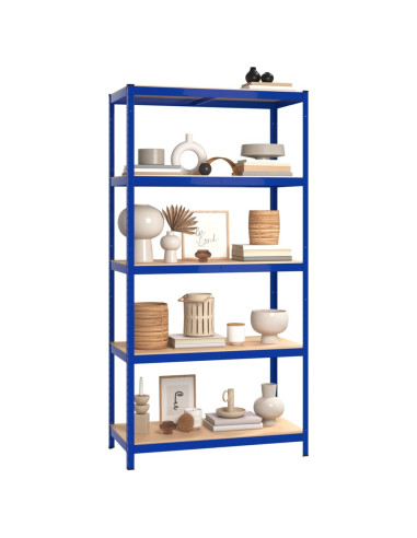 Mensole a 5 Ripiani 2pz Blu in Acciaio e Legno Multistrato