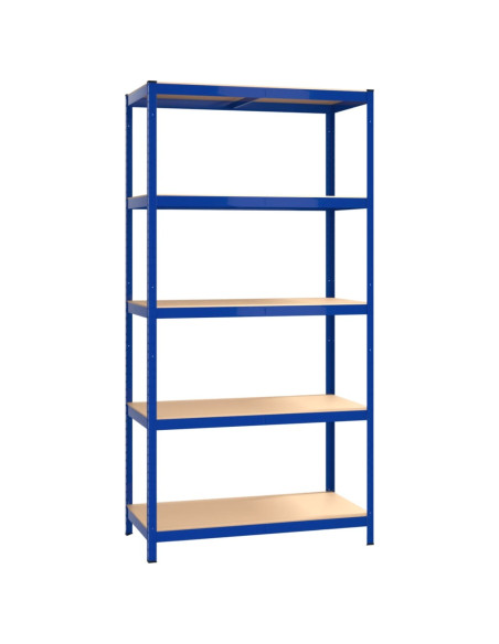 Mensole a 5 Ripiani 2pz Blu in Acciaio e Legno Multistrato