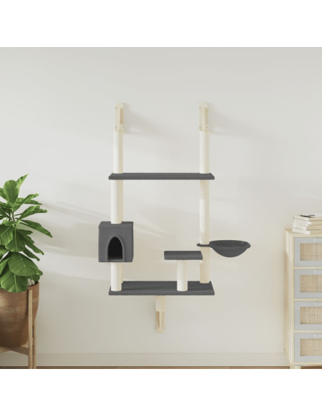 Albero per Gatti con Tiragraffi a Parete Grigio Scuro 153 cm
