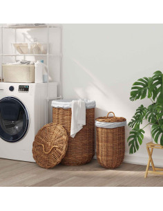 Cesto per Lavanderia 2 pcs Marrone Rattan Kubu