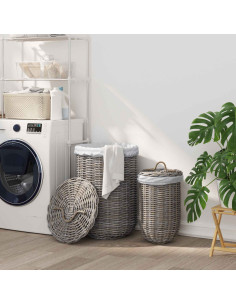 Cesto per la biancheria con coperchio 2 pcs Grigio Kubu