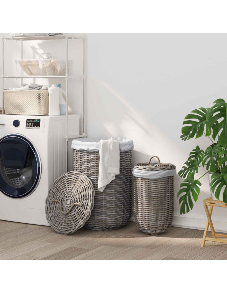 Cesto per la biancheria con coperchio 2 pcs Grigio Kubu