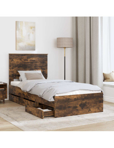 Struttura del letto con cassetto Rovere fumé 90 x 190 cm
