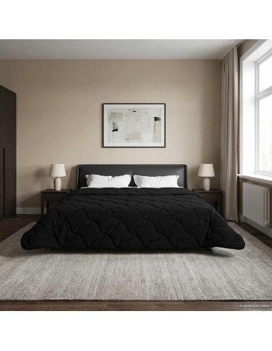 Duvet Invernale Nero 200 x 200 cm Microfibra e Fleece Teddy