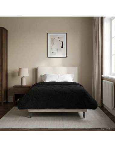 Duvet Invernale Nero 155 x 220 cm Microfibra e Fleece Teddy
