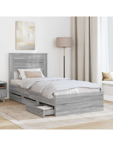 Struttura del letto con cassetto Grigio Sonoma 75 x 190 cm