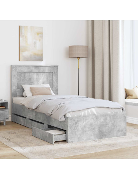 Struttura del letto con cassetto Grigio cemento 90 x 190 cm