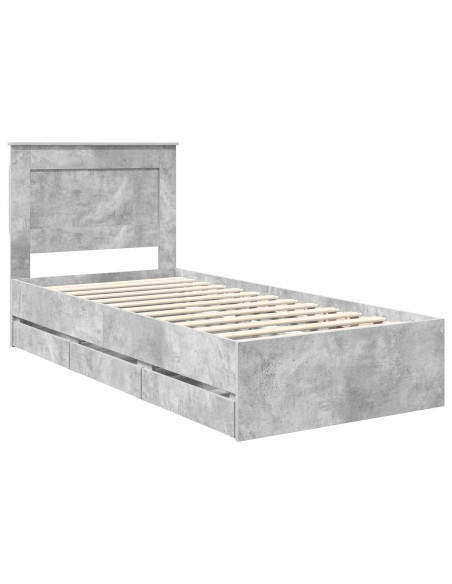 Struttura del letto con cassetto Grigio cemento 75 x 190 cm