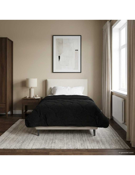 Duvet Estivo Nero 140 x 220 cm Microfibra e Fleece Teddy