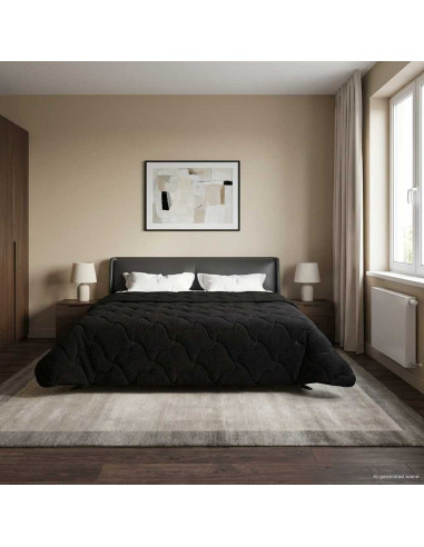 Duvet Estivo Nero 220 x 240 cm Microfibra e Fleece Teddy
