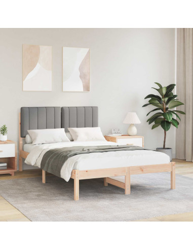 Letto con Testiera Rivestita Grigio Naturale e Chiaro
