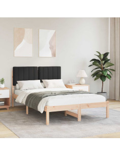 Letto con Testiera Rivestita Naturale e Nero 120 x 200 cm