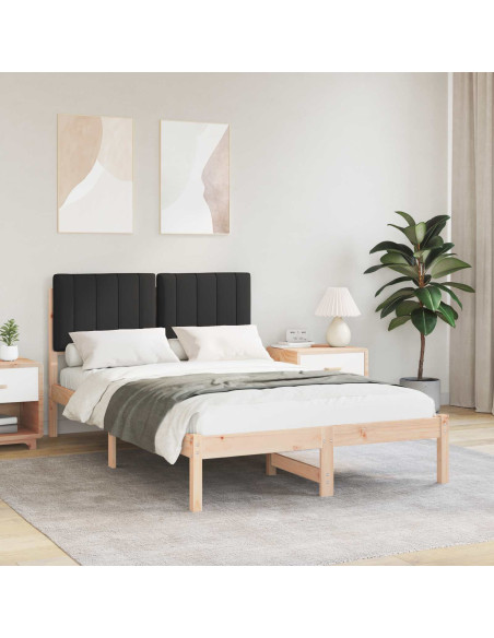 Letto con Testiera Rivestita Naturale e Nero 120 x 200 cm