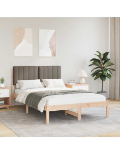 Letto con Testiera Rivestita Naturale e Taupe 120 x 200 cm