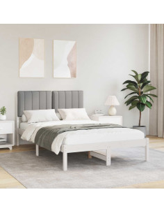 Letto con Testiera Rivestita Bianco e grigio chiaro
