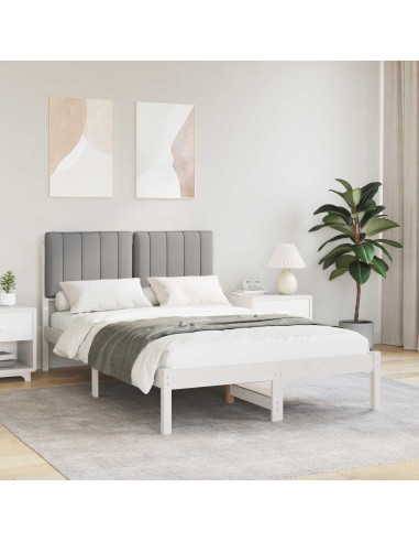 Letto con Testiera Rivestita Bianco e grigio chiaro
