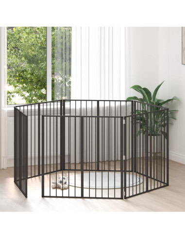 Cancello per cani 6 pcs Nero 100 x 100 cm Acciaio zincato