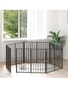Cancello per cani 6 pcs Nero 100 x 80 cm Acciaio zincato