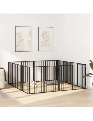 Cancello per cani 8 pcs Nero 100 x 80 cm Acciaio zincato