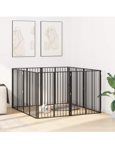 Cancello per cani 8 pcs Nero 80 x 100 cm Acciaio zincato