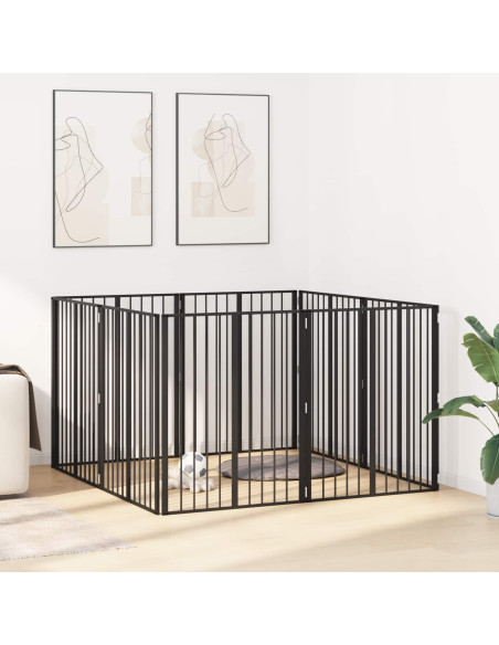 Cancello per cani 8 pcs Nero 80 x 100 cm Acciaio zincato