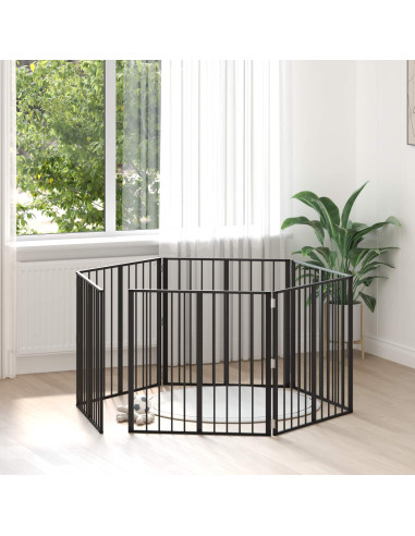 Cancello per cani 6 pcs Nero 80 x 80 cm Acciaio zincato