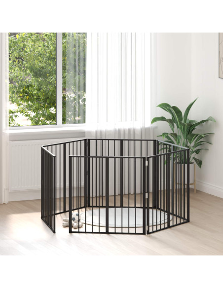 Cancello per cani 6 pcs Nero 80 x 80 cm Acciaio zincato