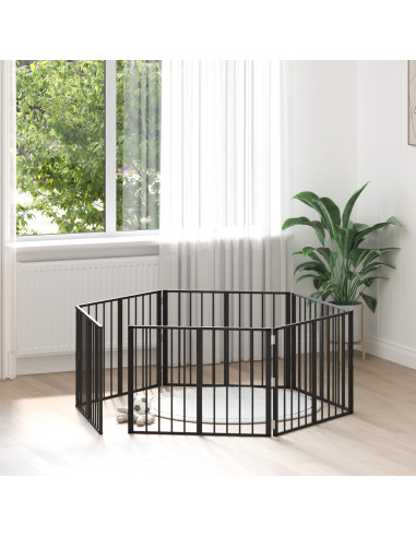 Cancello per cani 6 pcs Nero 80 x 60 cm Acciaio zincato