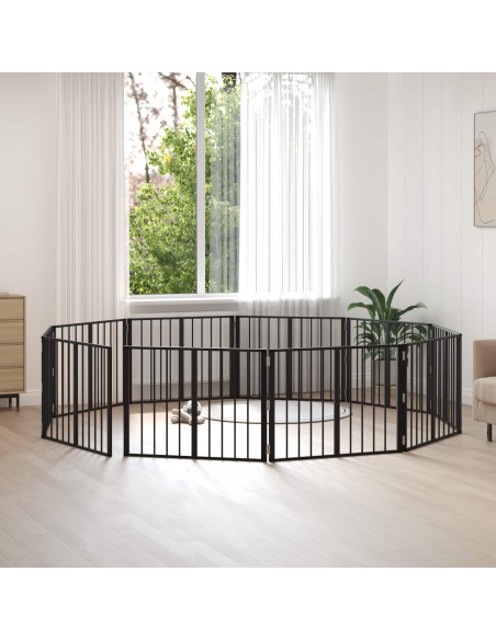 Cancello per cani 10 pcs Nero 80 x 60 cm Acciaio zincato