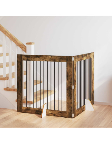 Cancello per cani con supporti 2 pcs Rovere Fumo 100 x 100 cm