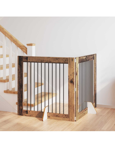 Cancello per cani con supporti 2 pcs Legno antico 100 x 100 cm