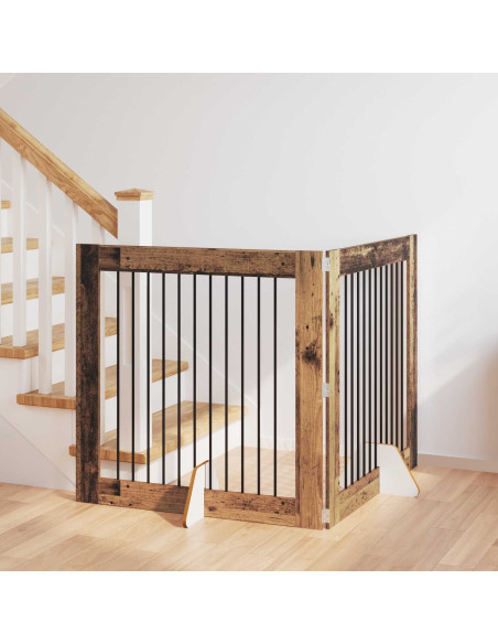 Cancello per cani con supporti 2 pcs Legno antico 100 x 100 cm