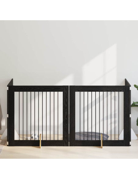 Cancello per cani con supporti 4 pcs Rovere Nero 100 x 100 cm