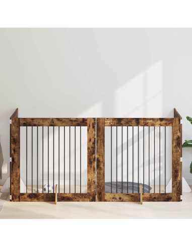 Cancello per cani con supporti 4 pcs Rovere Fumo 100 x 100 cm