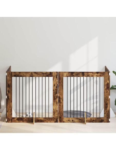 Cancello per cani con supporti 4 pcs Rovere Fumo 100 x 100 cm