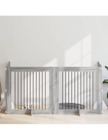 Cancello per cani con supporti 4 pcs Grigio Sonoma 100 x 100 cm