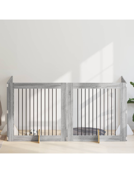 Cancello per cani con supporti 4 pcs Grigio Sonoma 100 x 100 cm