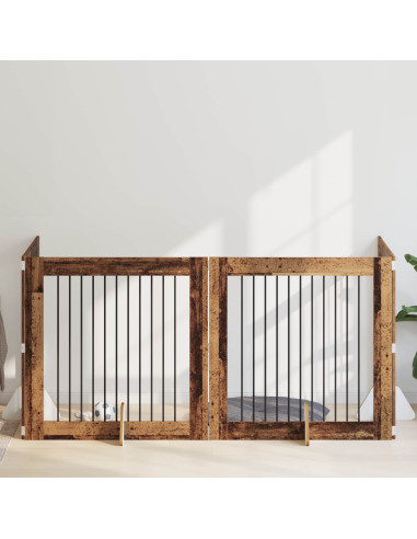 Cancello per cani con supporti 4 pcs Legno antico 100 x 100 cm