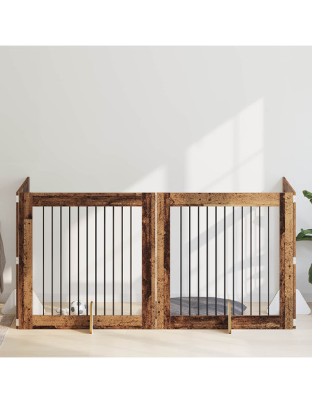 Cancello per cani con supporti 4 pcs Legno antico 100 x 100 cm