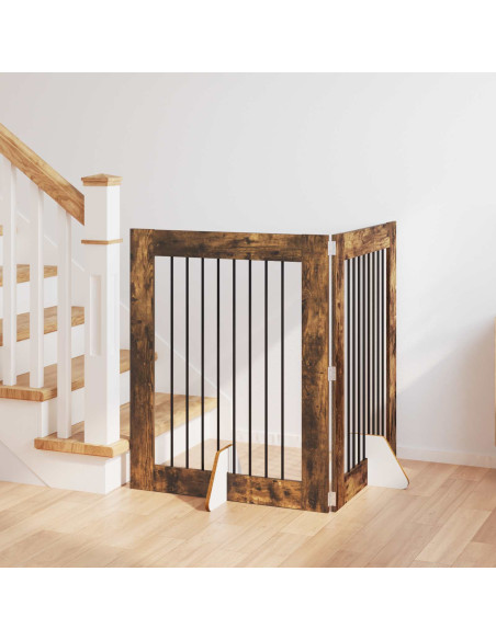 Cancello per cani con supporti 2 pcs Rovere Fumo 80 x 100 cm