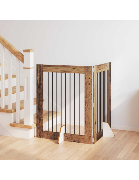 Cancello per cani con supporti 2 pcs Legno antico 80 x 100 cm