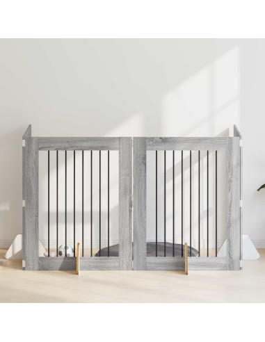 Cancello per cani con supporti 4 pcs Grigio Sonoma 80 x 100 cm