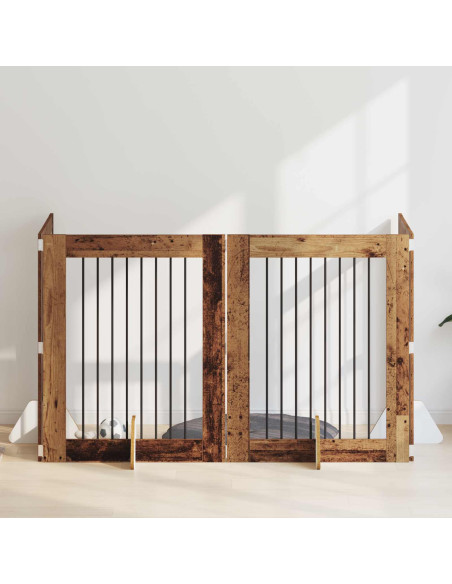Cancello per cani con supporti 4 pcs Legno antico 80 x 100 cm