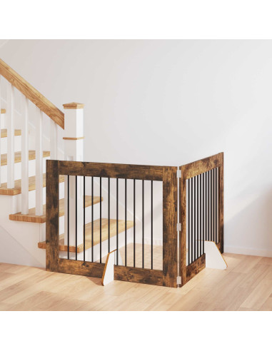 Cancello per cani con supporti 2 pcs Rovere Fumo 100 x 80 cm