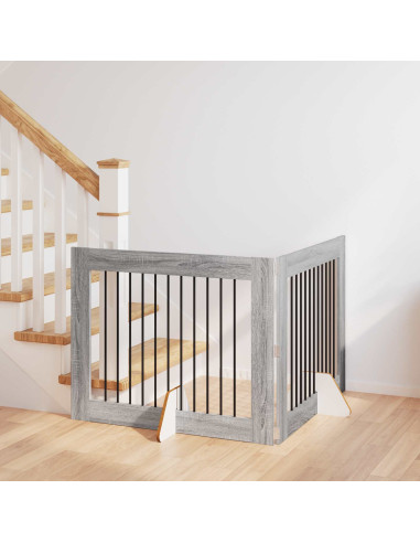 Cancello per cani con supporti 2 pcs Grigio Sonoma 100 x 80 cm